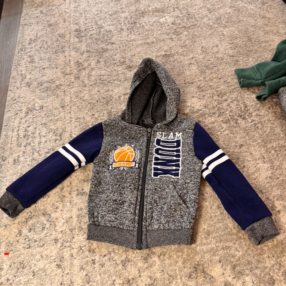 VTG 90s Mad‎ Game Boys Gray Basketball Slam Dunk Hoodie Zip Up Jacket Size 3T